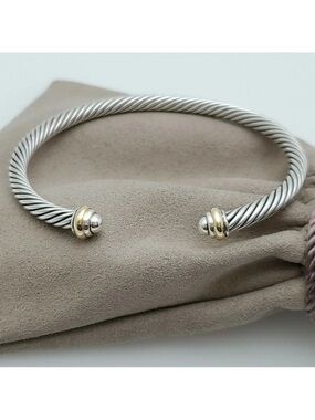 David Yurman 4mm Classic Cable Sterling Silver Bracelet & 18k Gold Dome Bangle